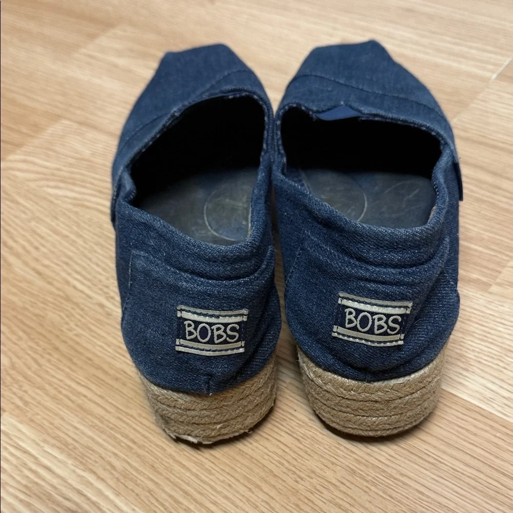 BOBS from Skechers Blue and Tan Espadrilles Slip-On Comfort. Denim